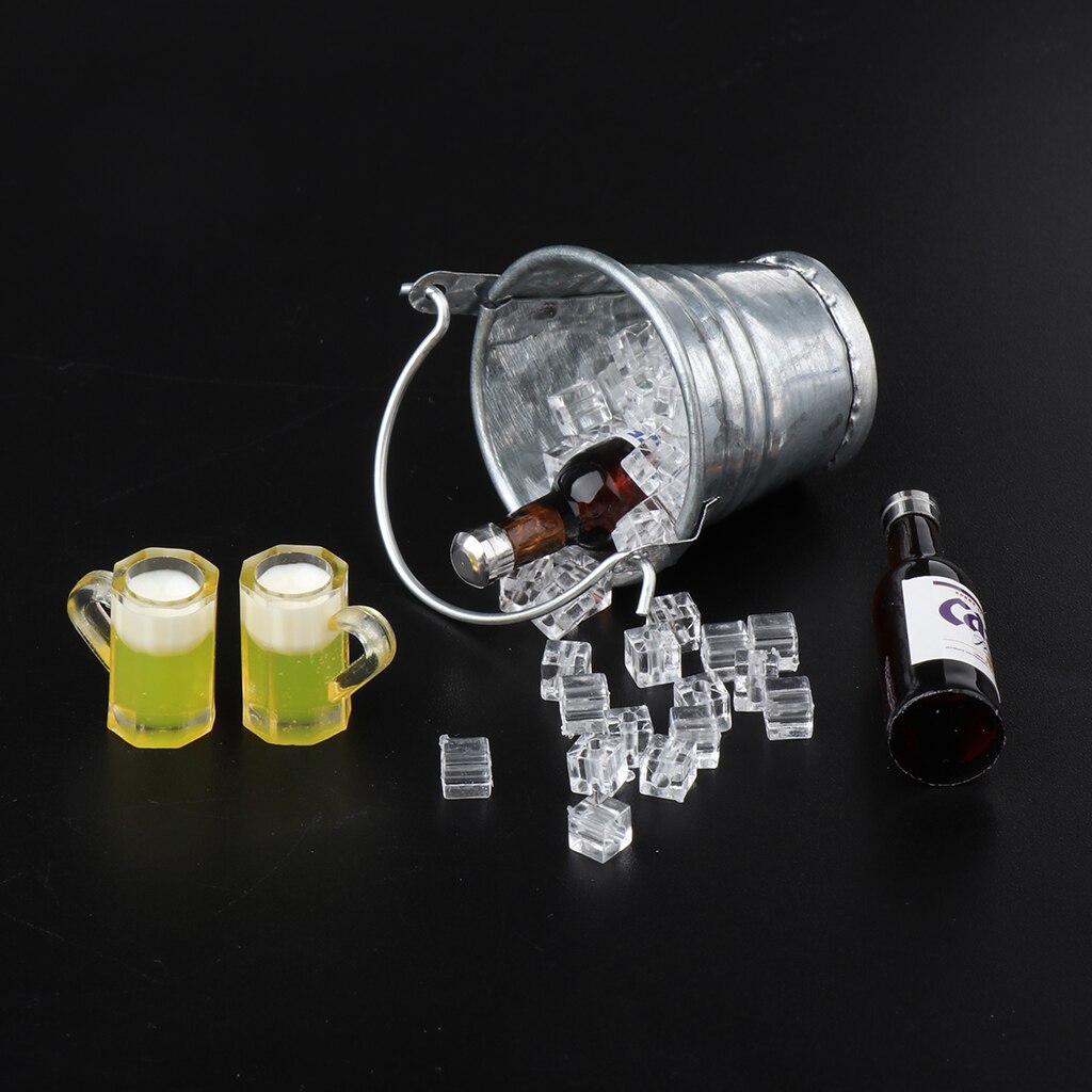 1/12 Ice Bucket Beer Bottles Cups Model Set for Doll House Kitchen / Pub Bar
