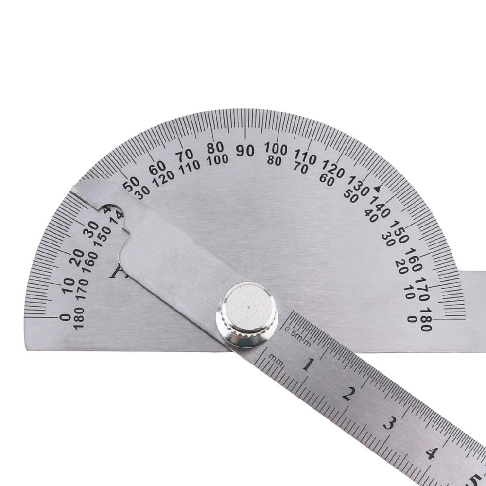 180 Degree 250 x 300mm Double-arm 150/200mm Single-arm Stainless Steel Adjustable Angle Ruler Round Head Rotary Protractor Tool