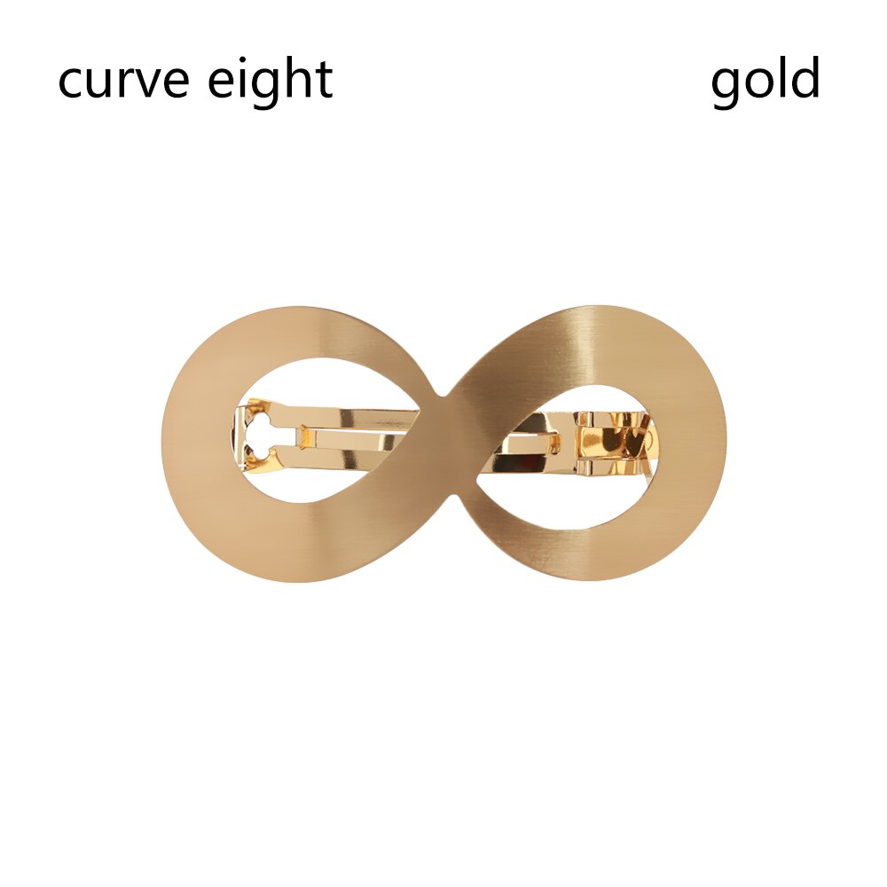 1PC European and American Style Woman Metal Hair Clip Lazy Wind Geometry Hair clip Horsetail Clip Girls Hair Styling Accessories: curve eight Gold