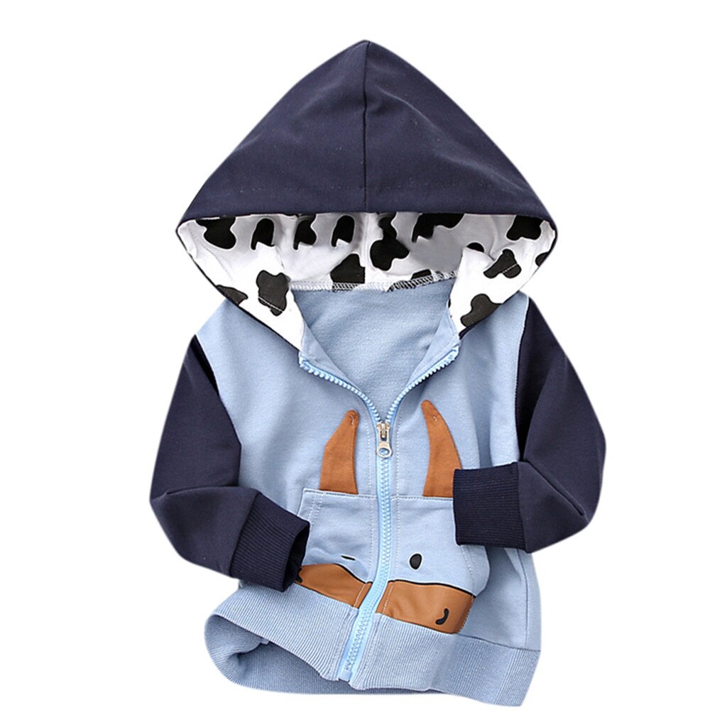 Peuter Kids Boy Baby Girl Lange Mouwen Pocket Cartoon Rits Jas Hooded Uitloper Mode Katoen kids jassen куртка для девочки: Blauw / 12m
