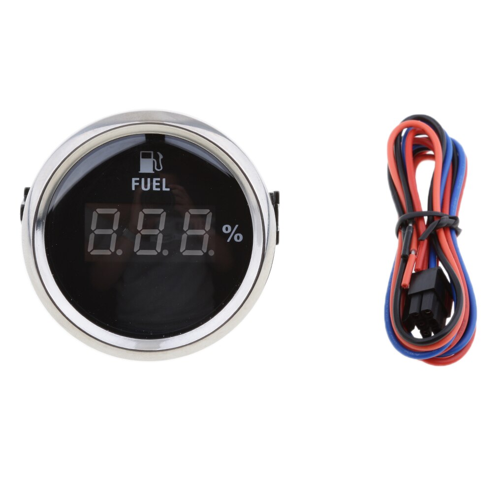 2" 52MM AUTO BLACK CHROME DIGITAL FUEL LEVEL GAUGE ( 800-00124 ) 0-190OHM SIGNAL