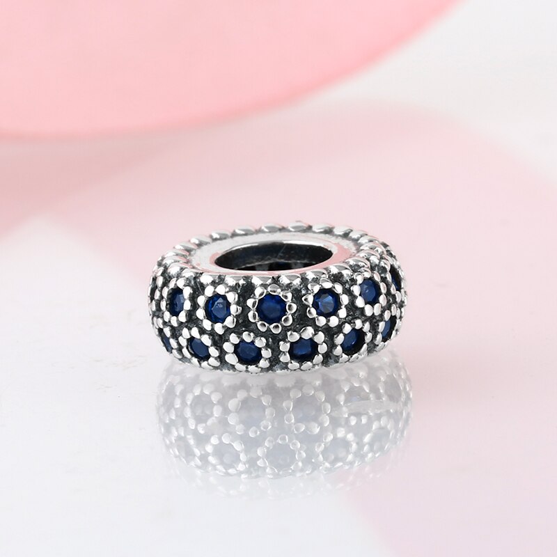 925 Sterling Silver like flower blue CZ spacer beads for womens Fit Original JIUHAO Charm Bracelet Jewelry making