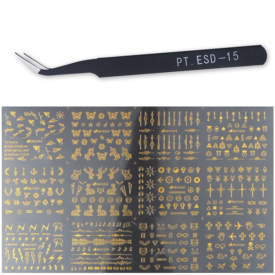 Musta kulta 3d kynsi tarra setti lehti perhonen sekakuvio tee itse koristeet tarrat manikyyri liima hurmaa kynnet työkalut  ch1811: Hbj 253-264 g- sarja 2
