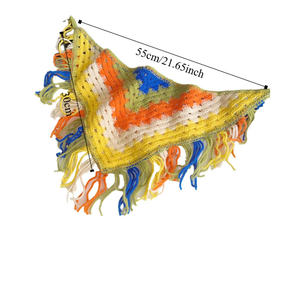Turbante bohemio para mujer, pañuelo triangular tejido para la cabeza, chal colorido, delantal envolvente con bufandas con flecos, banda para la cintura de estilo étnico