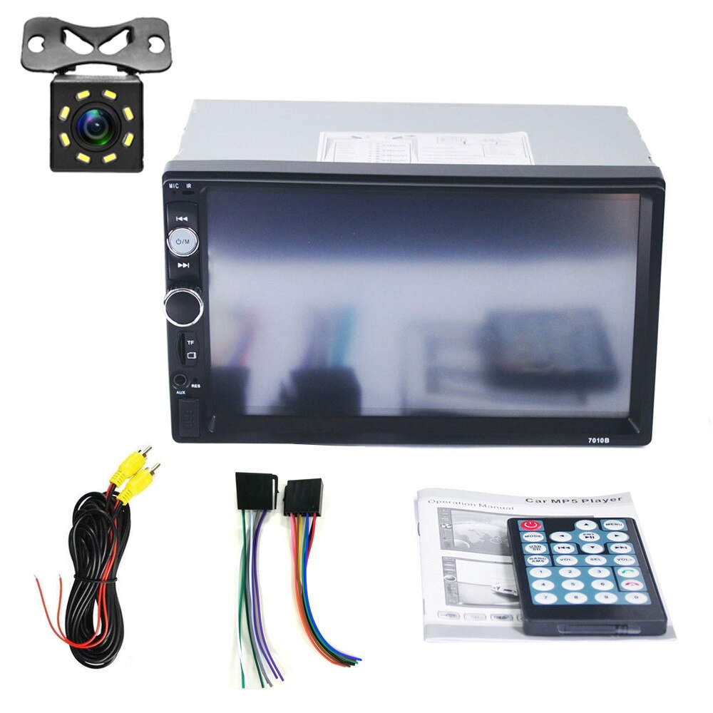 Hikity 7010b 2 din auto videospeler 7 " hd-speler  mp5 touchscreen digitaal display bluetooth multimedia usb autoradio autoradio: Met 8 led-camera's