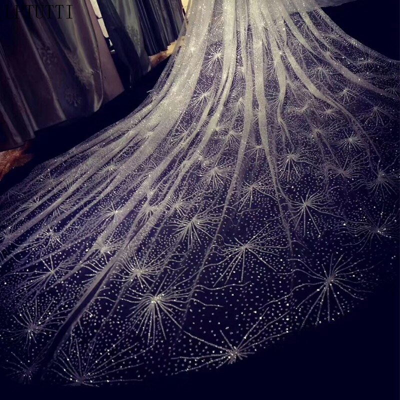 LPTUTTI Luxury sequins Mantilla Wedding Marry Headdress Accessories long cathedral Bridal Wedding Veil With Comb