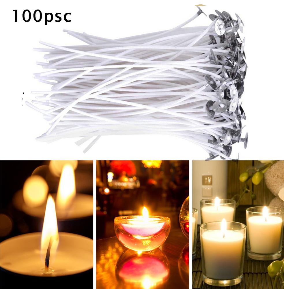 100pcs Low Smoke Cotton Candle Wick with 100pcs Candle Wick Stickers and Candle Wick Centering Device for Candle Making Craft