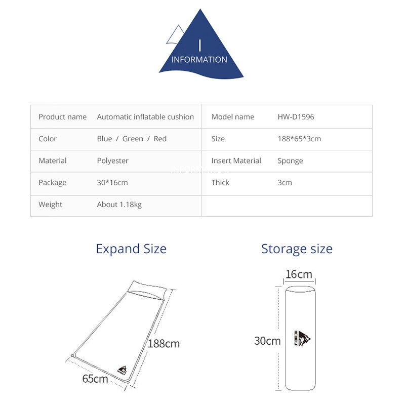 Hewolf Self-inflating Camping Mat Sleeping Pads with Pillow Memory Sponge Splicable Picnic Beach Mattress Portable Tent Bed Mat