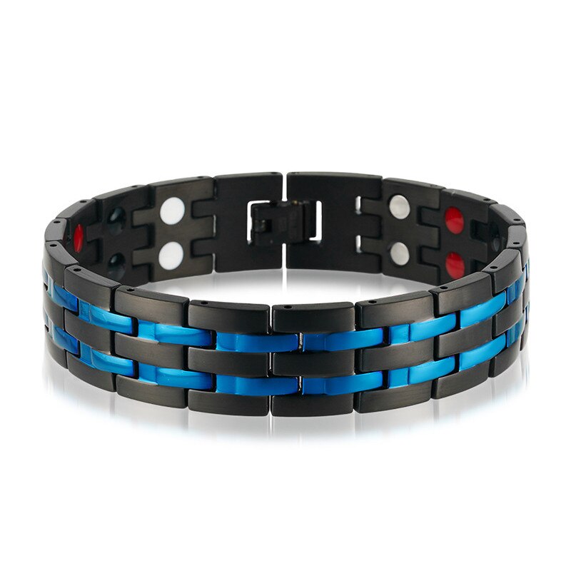 Nhgbft Blauw Dubbele Rij Gezondheidszorg Germanium Magnetische Armband Heren Rvs Power Therapie Armbanden