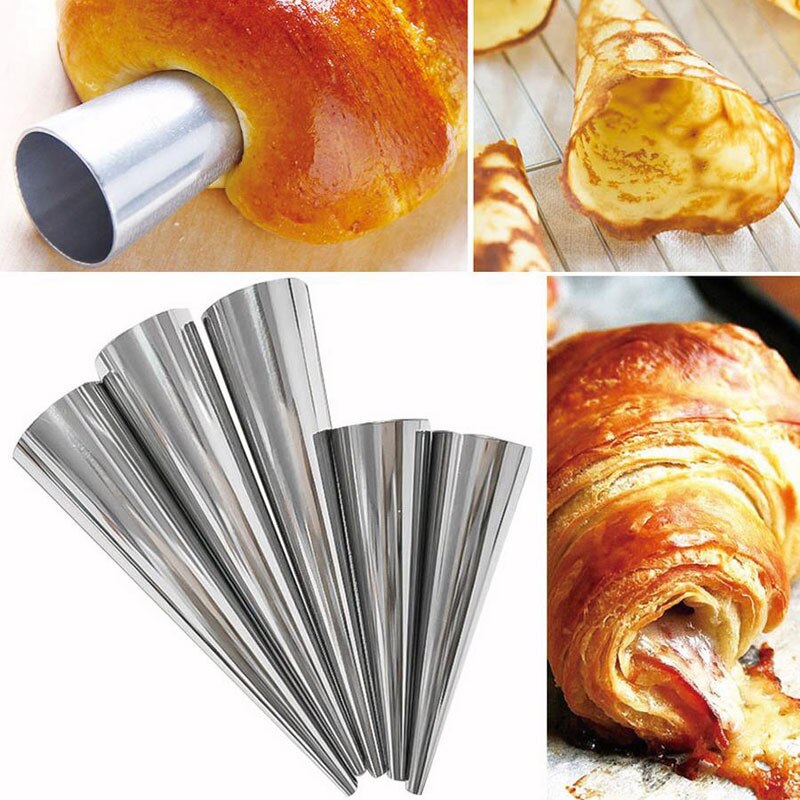 10Pcs Conical Tube Cone Roll Moulds Stainless Steel Spiral Croissants Molds Cream Horn Pastry Mold Cookie Dessert Kitchen Baking