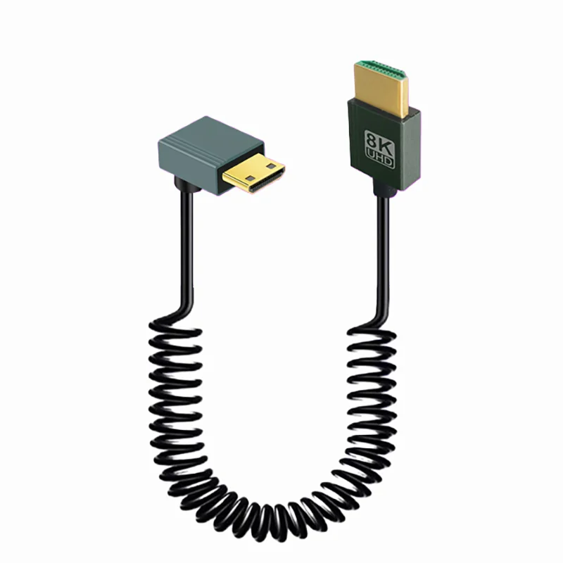 1m bärbara 8k uhd-spiralkablar mini/micro hdmi-kompatibel stretchfjäderkabel för pc bärbar dator surfplatta kamera dv skärm hdtv: Himmelsblå