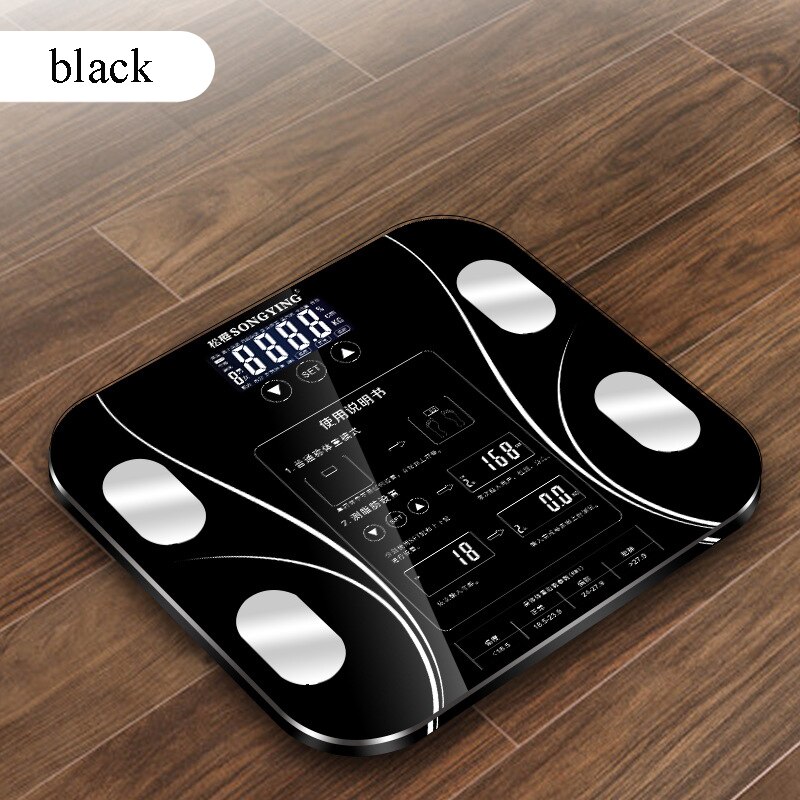 Fat scale LED display body fat weighing electronic weight scale body composition analysis health scale smart bathroom balance: Black