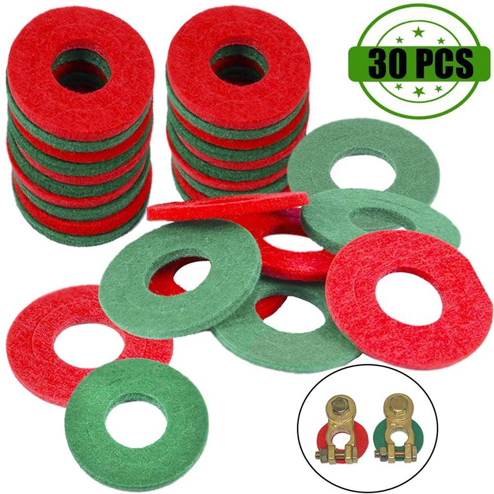 30 pcs Battery Terminal Anti Corrosion Fiber Washers Battery Terminal Protector Pads Automobile Fiber Washers Green/Red