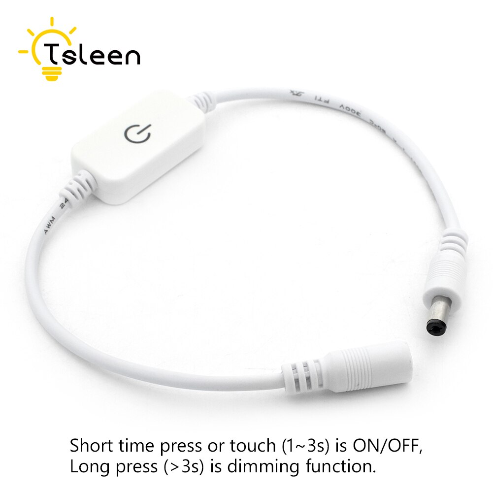 In-line strømafbryder tænd/sluk smart touch kabel hvid til jack arduino 12-24v strømafbryder sensor tænd/sluk hvid kabeldæmper