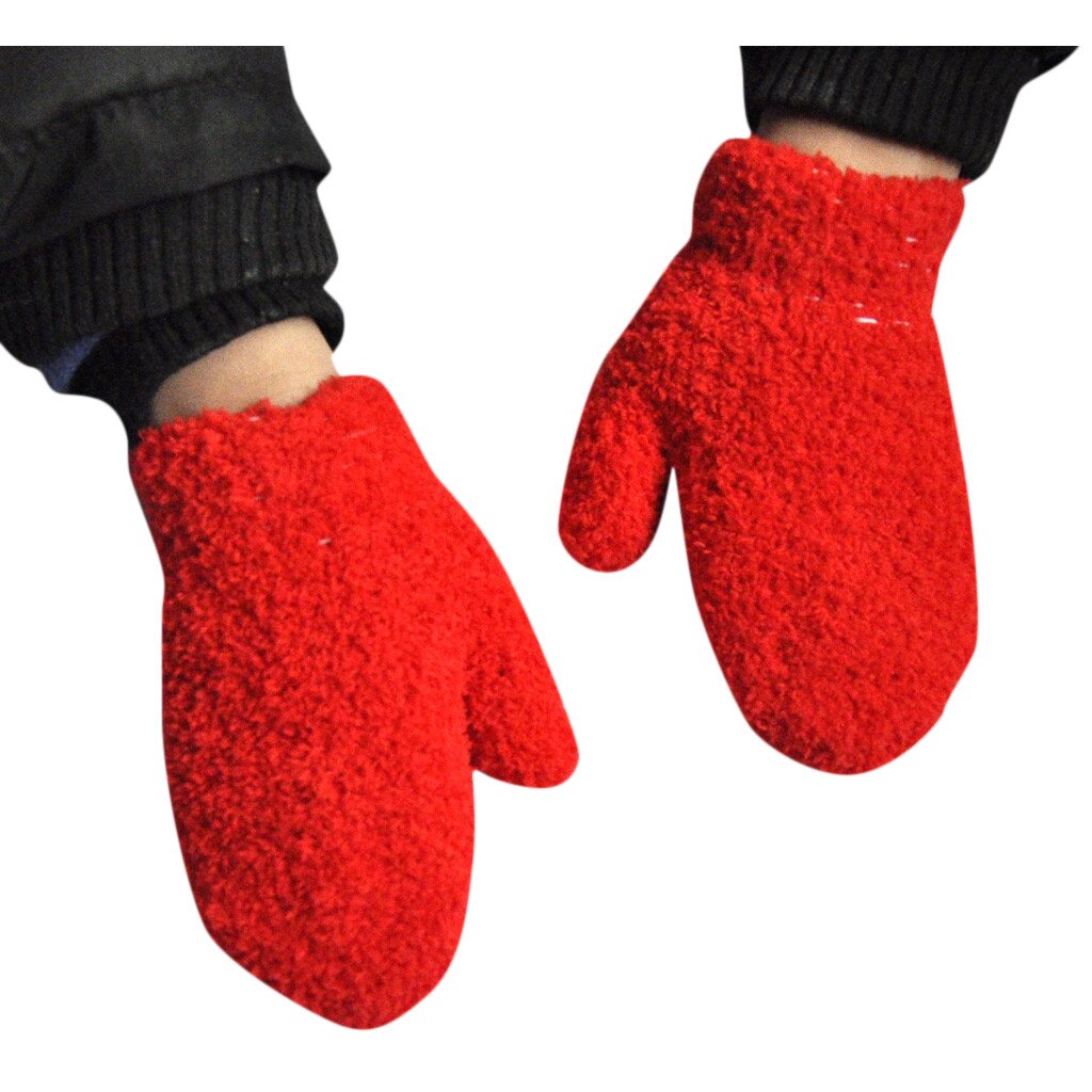 Children Girl Winter Mittens Gloves Plus Velvet Furry Mittens Kid Girl Cute solid Plush Keep Warm Soft Girl Mittens Ski Gloves