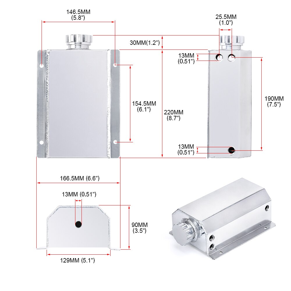 Universal 2L Alloy Engine Oil Fuel Gas Catch Can Breather Tank Bottle Coolant Radiator Overflow Tank