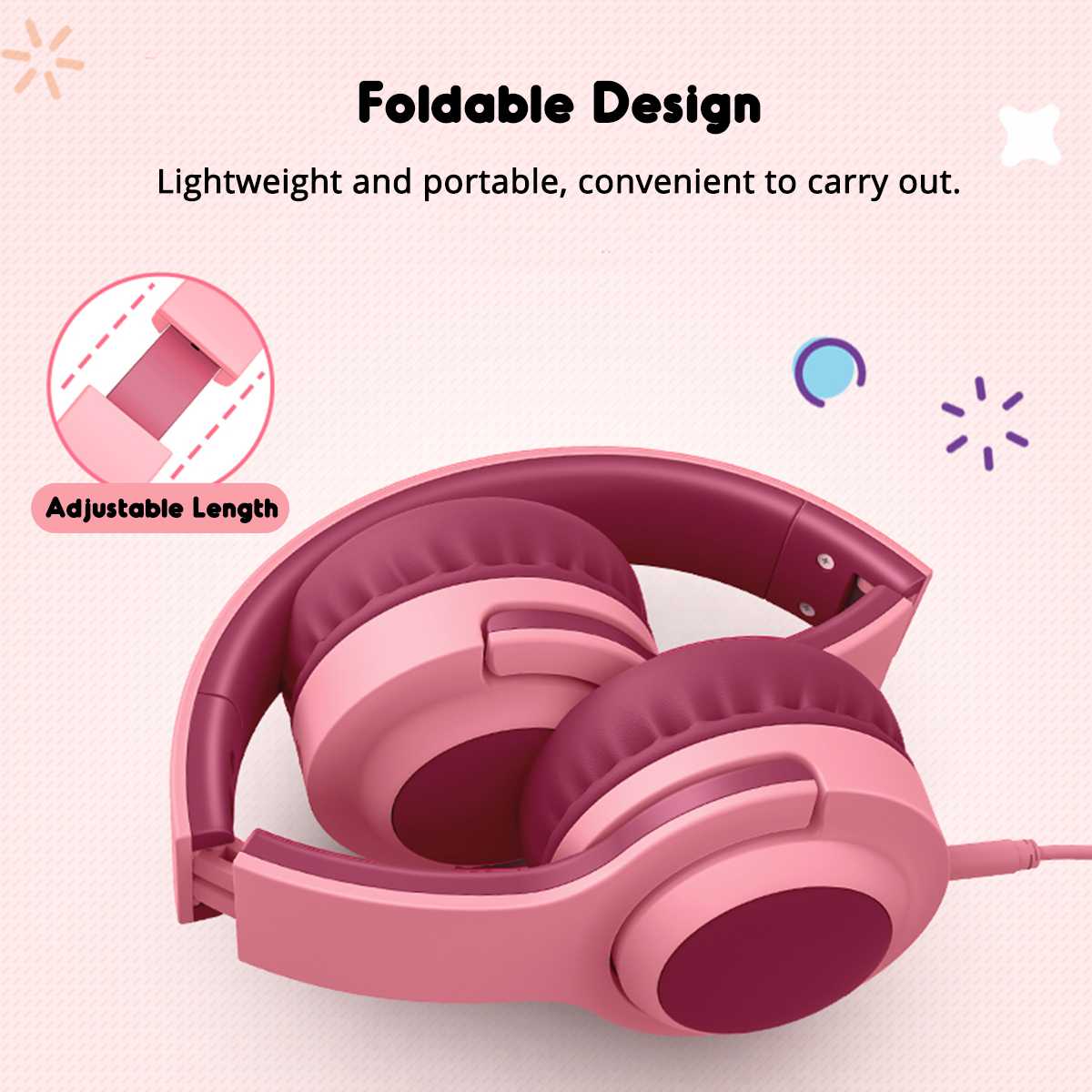 Kids Headphones Head-mounted Children Safe Volume Noise Cancelling Foldable Stereo 93dB 3.5mm Headsets for Phone