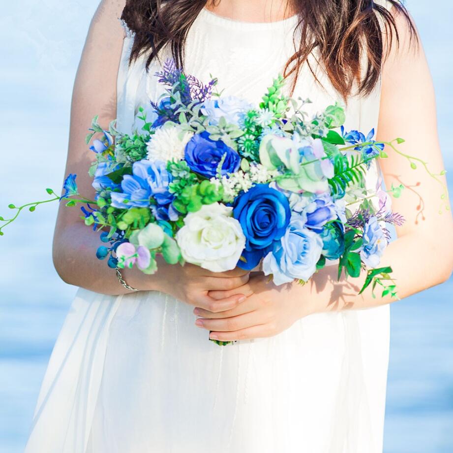 JaneVini Royal Blue Bride Bouquet Artificial Rose Wedding Flowers Bridal Bouquets Bridesmaid Photography Brooch Flores Boda: Default Title