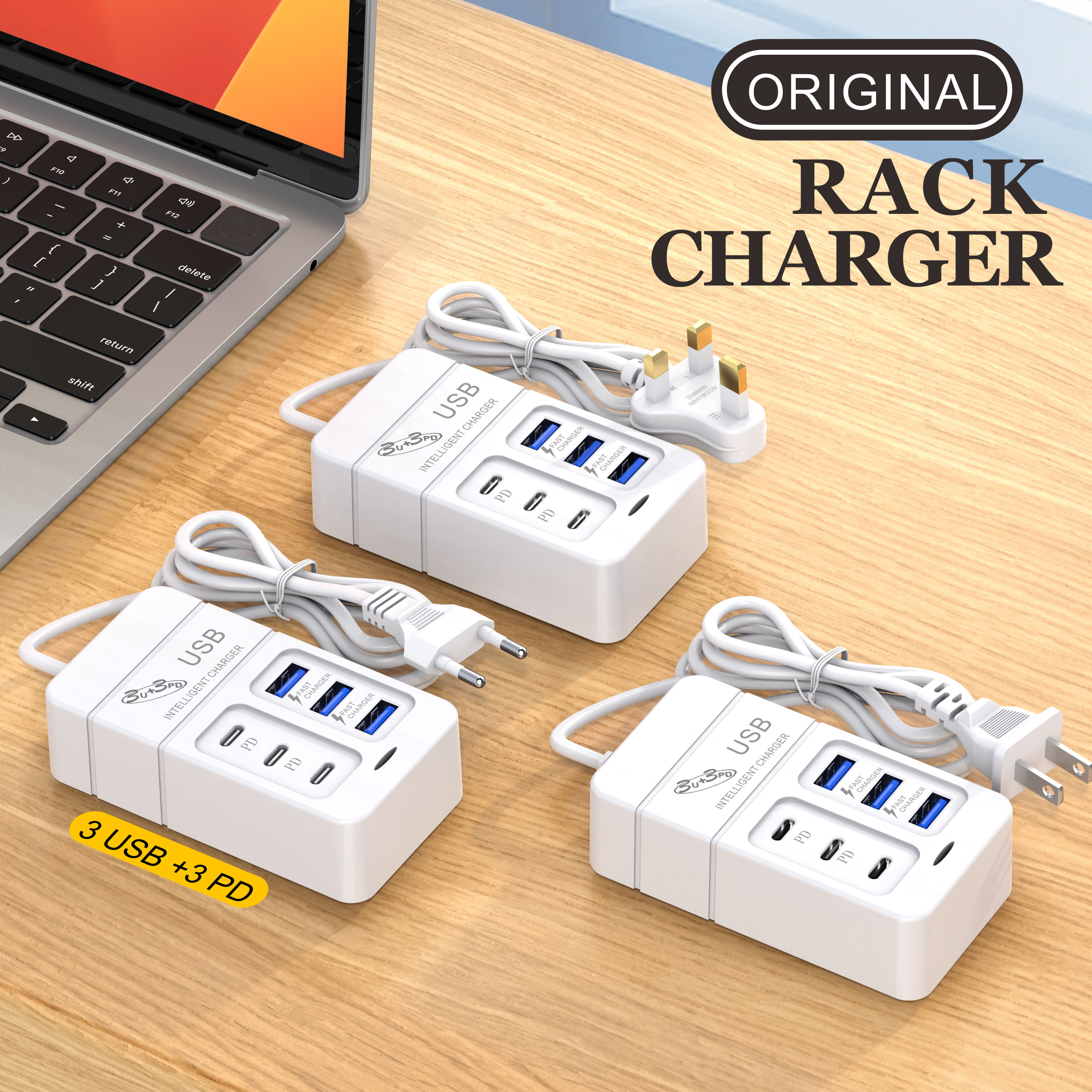 6 -poorts usb-oplader, 35w pd type-c snellader, wandtelefoonadapter, snellader, 3.0 usb-hubs met eu-stekker en us-stekker.