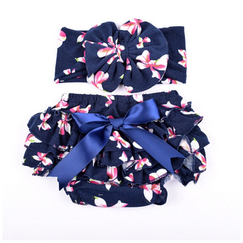 Newborn Baby girls bloomers Infant ruffle panties+Headband baby diaper covers girls shorts floral bloomers: 2 / 12M