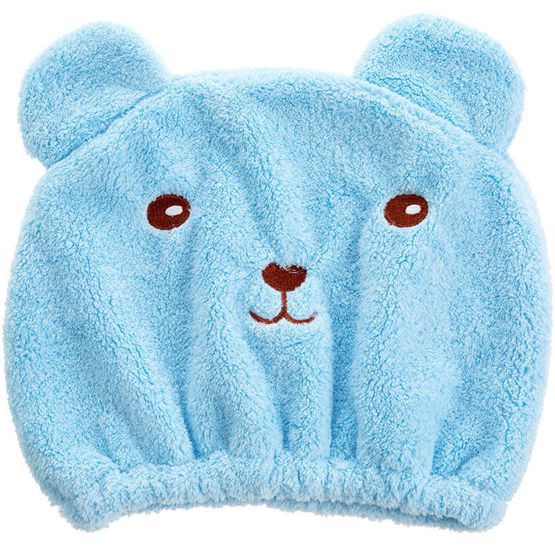Lyserød / blå dejlige bjørnehåndklæder badeværelse superabsorberende hurtigtørrende mikrofiberhåndklæde blød koral fleece hår tørre hættehåndklæder