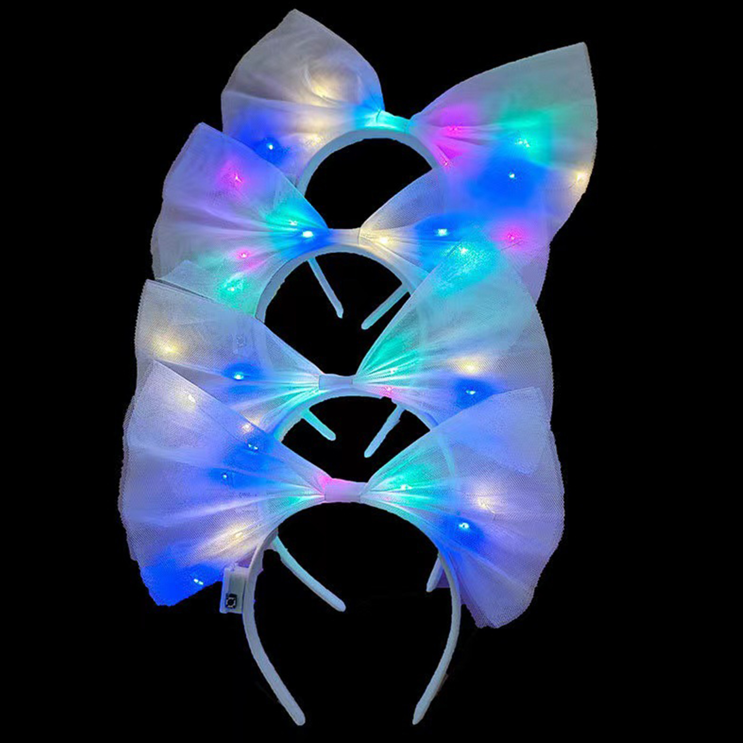 1pc led brilhante bandana grande arco bandana led brilhando no escuro luminoso organza arco faixa de cabelo para festa feminina