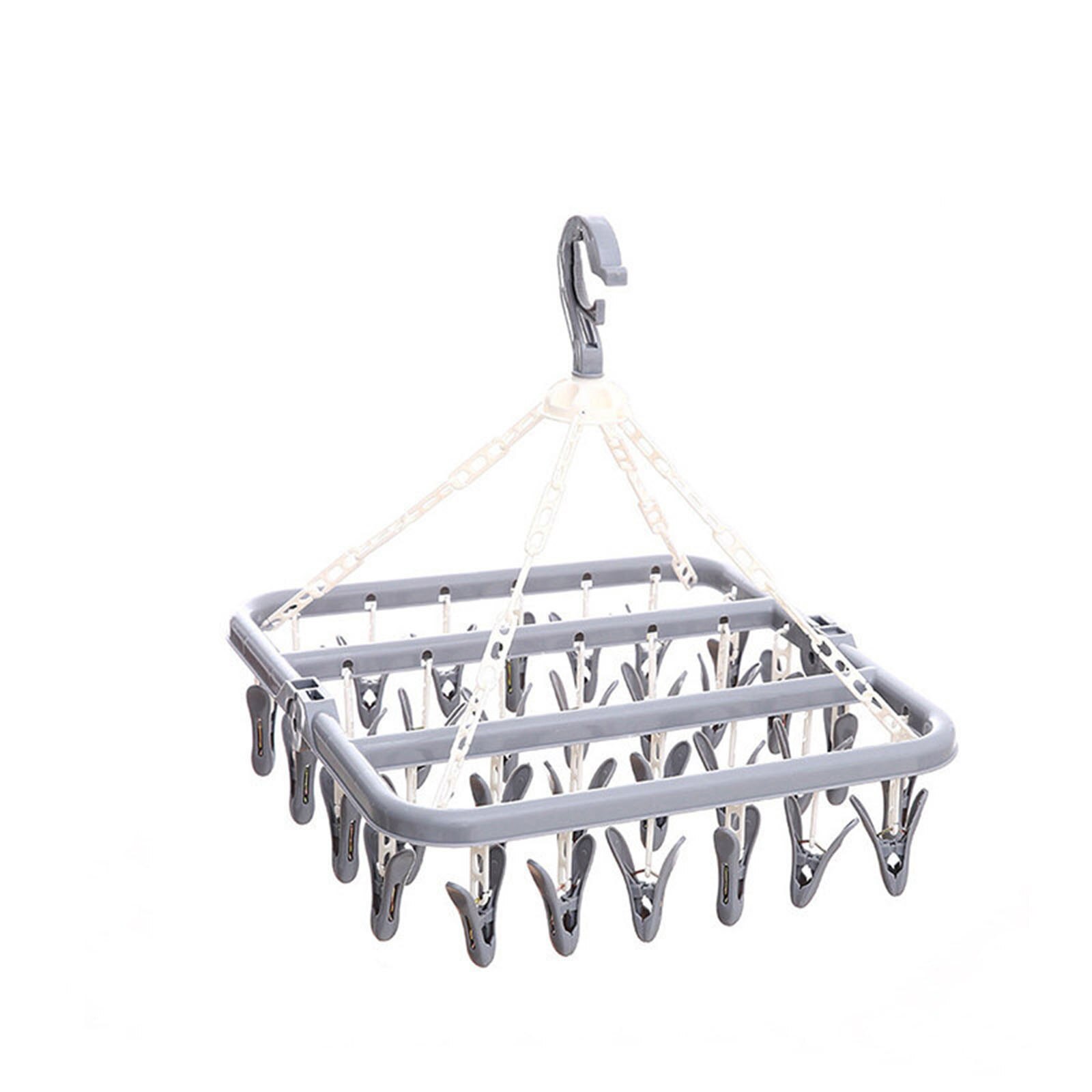 32 Clip Folding Plastic Drying Rack Rack Clothes Hanger Dryer Towel Cloth Drying Rack Multi-functional Underwear Socks Clip #T2P: Gray 