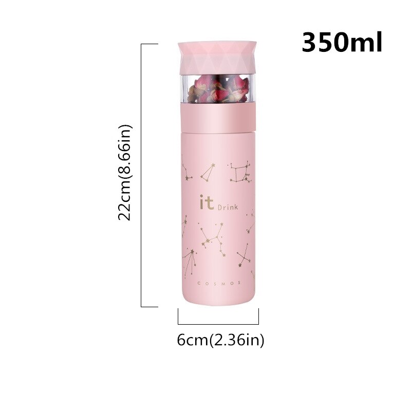 Stainless Steel Thermos Cup Vacuum Flask Heat Preservation Tea Strainer Separation Infuser With Button Portable Mug: pink