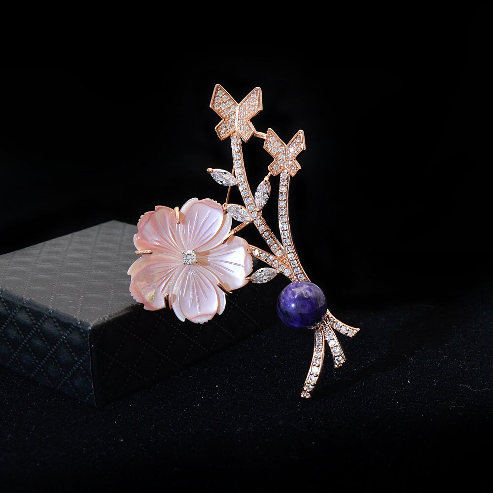 CINDY XIANG Shell Blume Broschen Für Frauen Elegante Zirkonia Pin Brosche Kupfer Schmuck Neue Stil