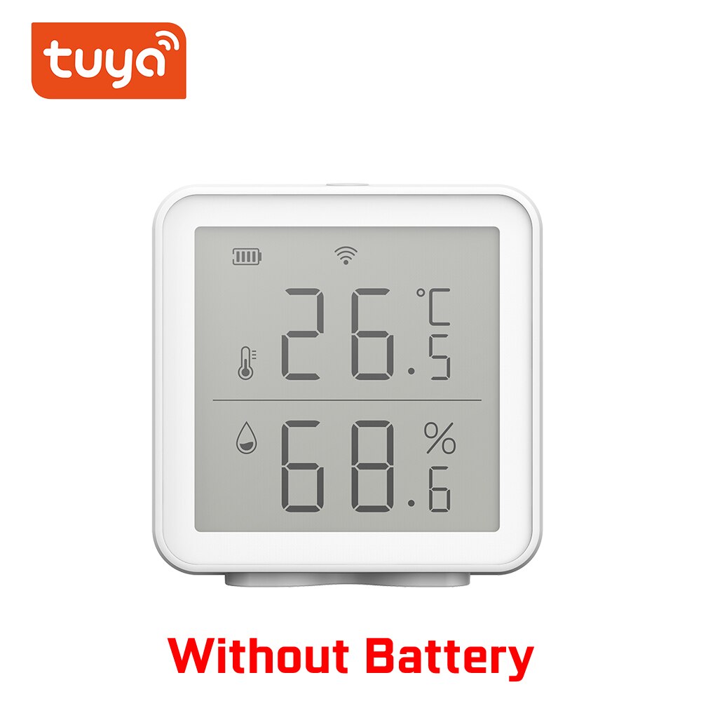 Tuya WIFI Temperature & Humidity Sensor Smart Home Indoor Linked with Alarm and Air Conditioner SmartLife APP LED Display: Without battery