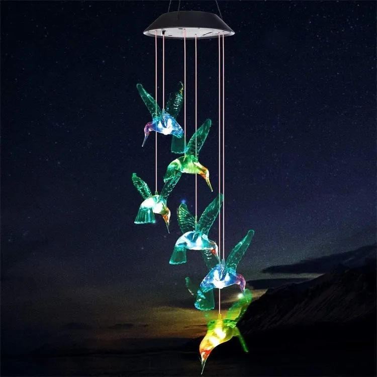 Solar betriebene Kolibri Wind Glockenspiel Party Farbwechsel Pendel leuchte, Outdoor wasserdichte Veranda Innenhof dekorative Licht