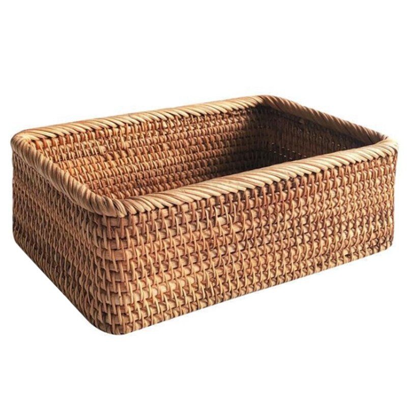 Cesto In Vimini Intrecciato Grande Con Inserti In Tessuto - 50x35x38 Cm, Fatto A Mano In UE, Per Spesa O Picnic
