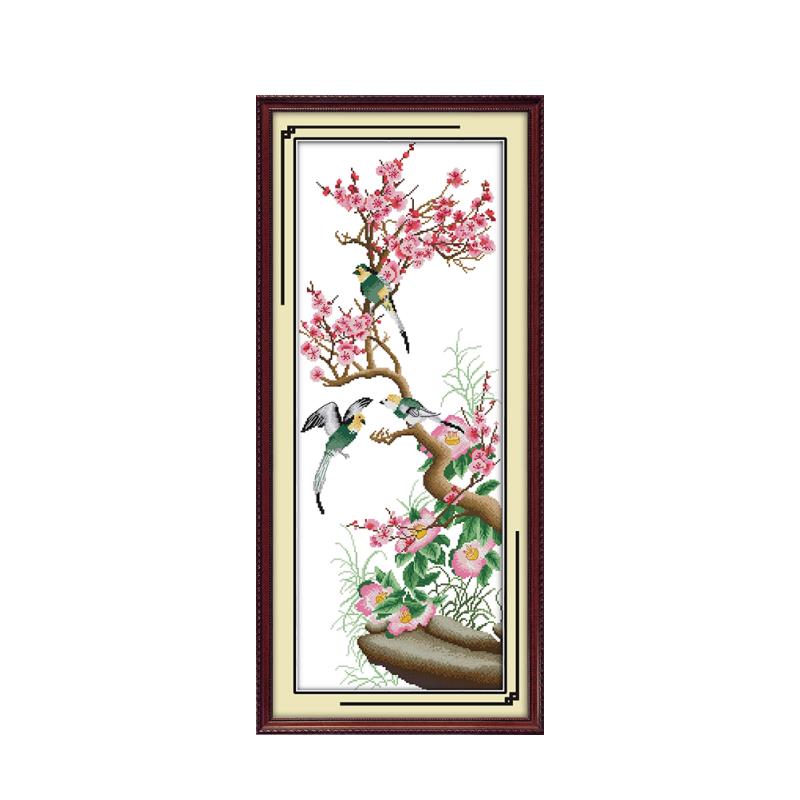 Chrysanthème de bambou rouge prune orchidée bleu | Fleur, broderie chinoise faite à la main, Kit point de croix, peinture décorative bricolage