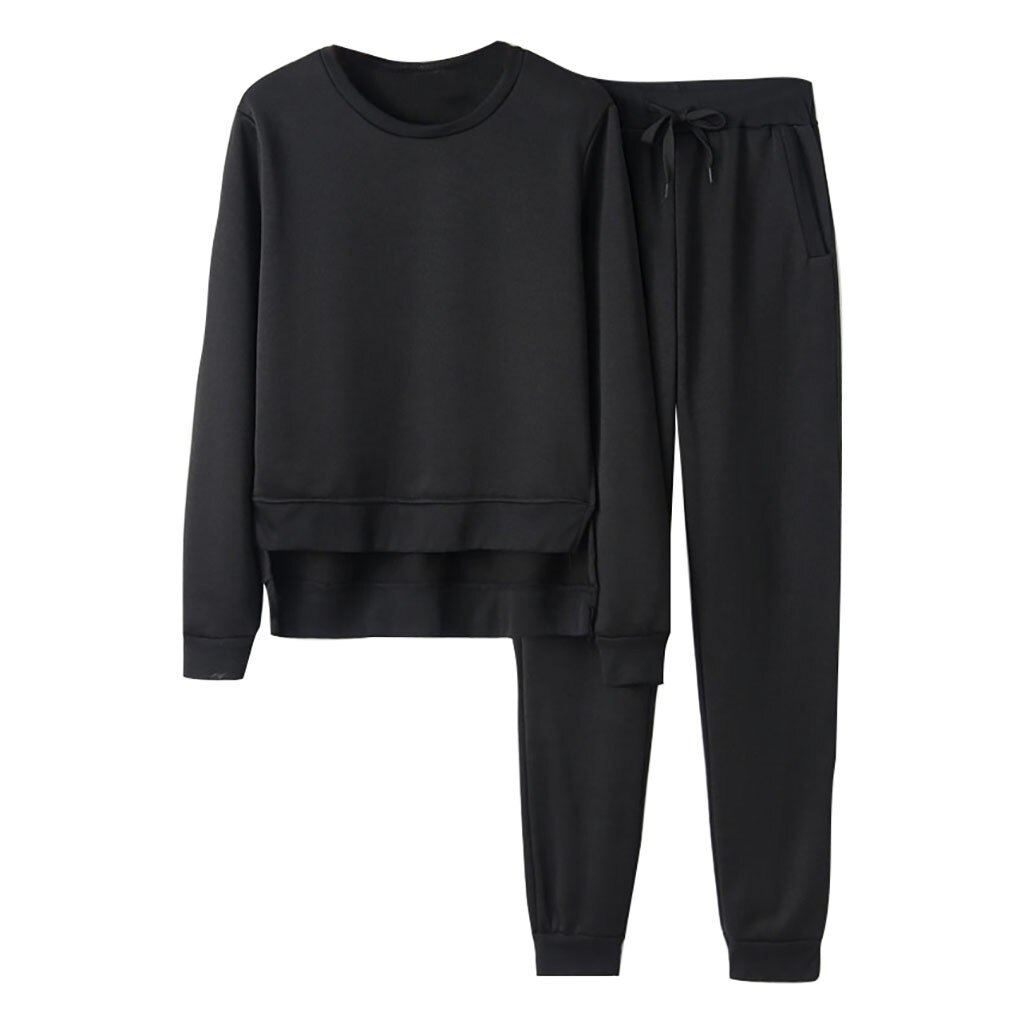 Women's 2-Piece Tracksuit Set - Casual Sport Sweater & Pants - Solid Pattern: Black / M