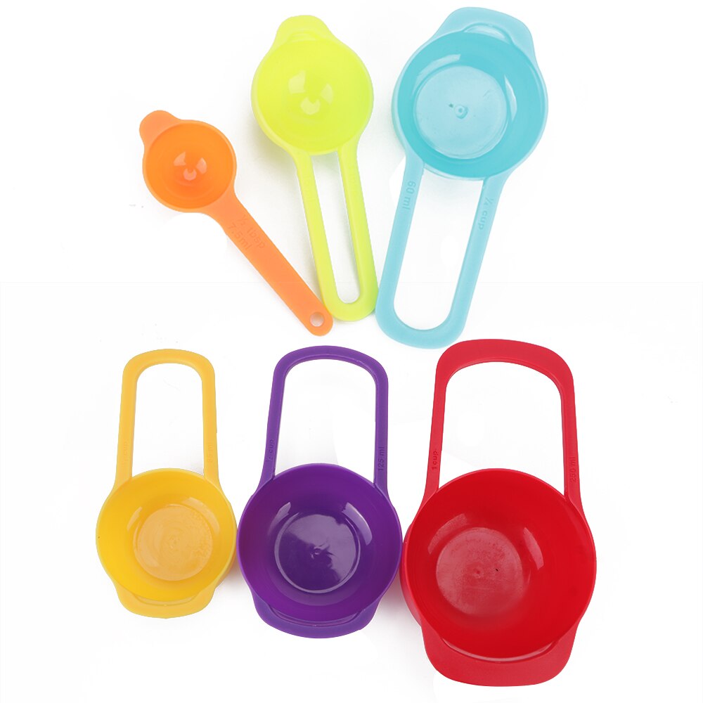 6 unids/set taza medidora de plástico colorido utensilios de cocina para hornear cuchara de medir cucharas de medir de cocina taza útil para hornear pasteles de azúcar
