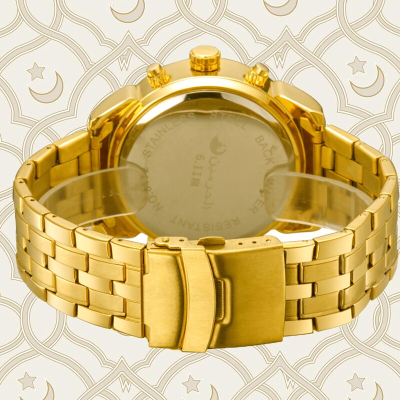 6,11 Herren Neue Hochwertige Edelstahl Zurück Licht LED Digital Uhr Dual Zeit Azan Uhr Männer 3 Farben Freies