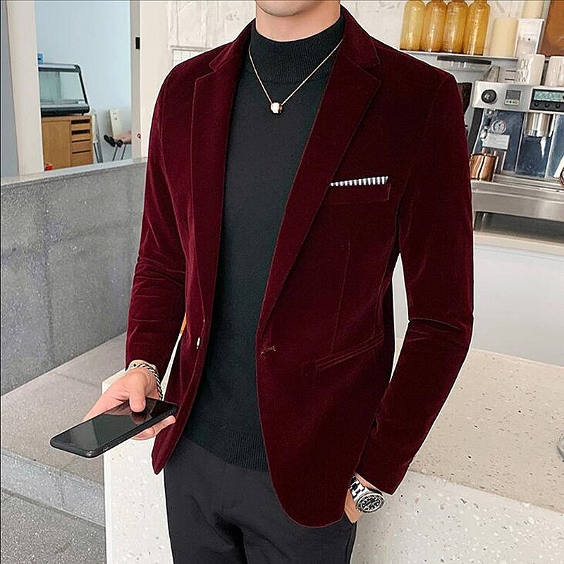 Wine Navy Velvet Men's Jacket dress Men Wedding Suit Male Blazers Slim Fit Suits for Mens Costume Business Formal Party Blazer