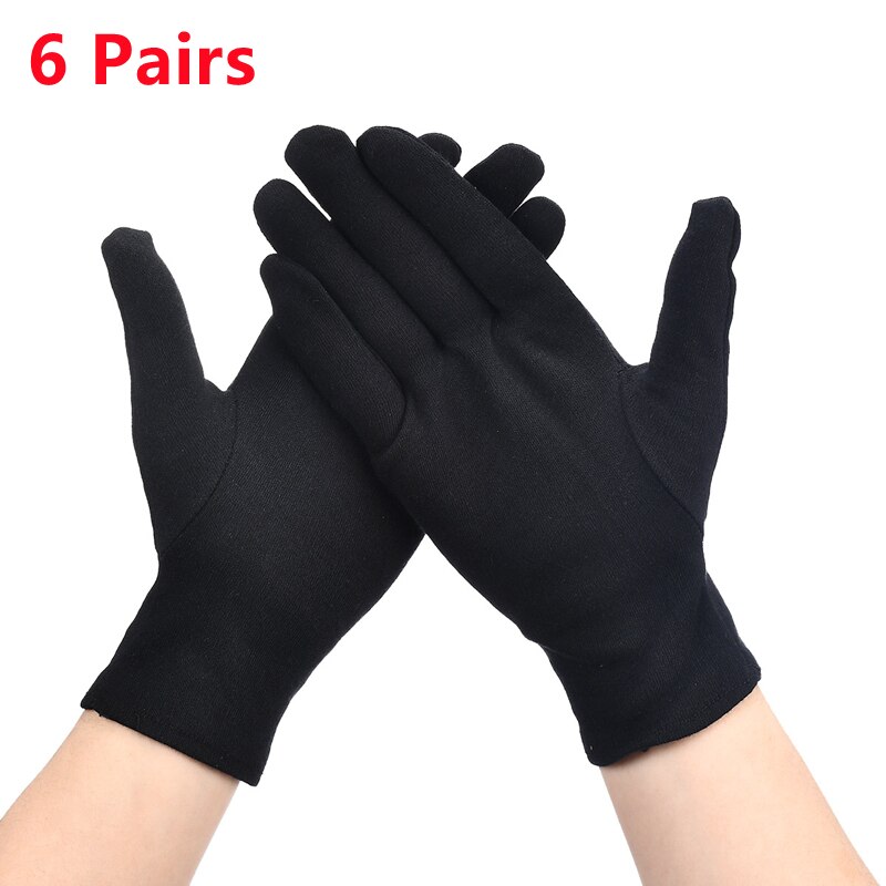 24PCS Weiß Baumwolle Handschuhe Neue Volle Finger Für Männer Frauen Arbeits Etikette Kellner/Treiber/Schmuck/Arbeiter handschuhe Schweiß Handschuhe: Black 6 Pairs / XL