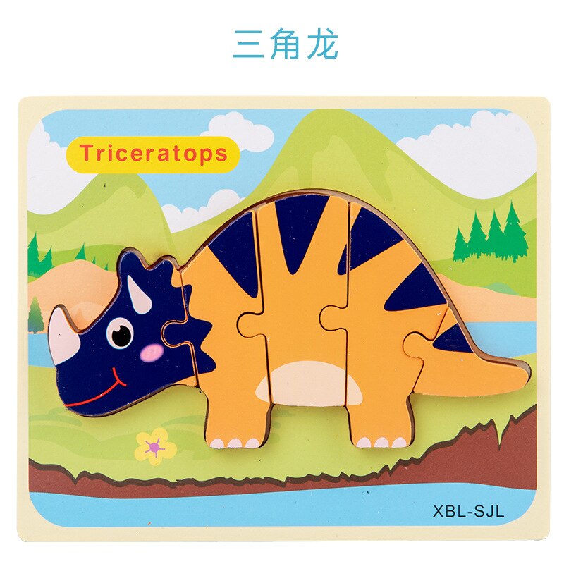 Puzzle di dinosauro tridimensionale in legno 3d puzzle di cartone animato educazione precoce puzzle educativo a forma di bambino: 7