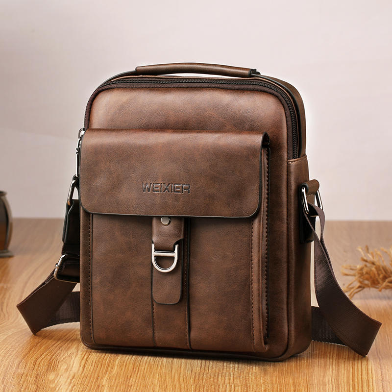 Mode PU Leer Mannen Schoudertas Toevallige Rits Kantoor Messenger Bags: Dark Brown