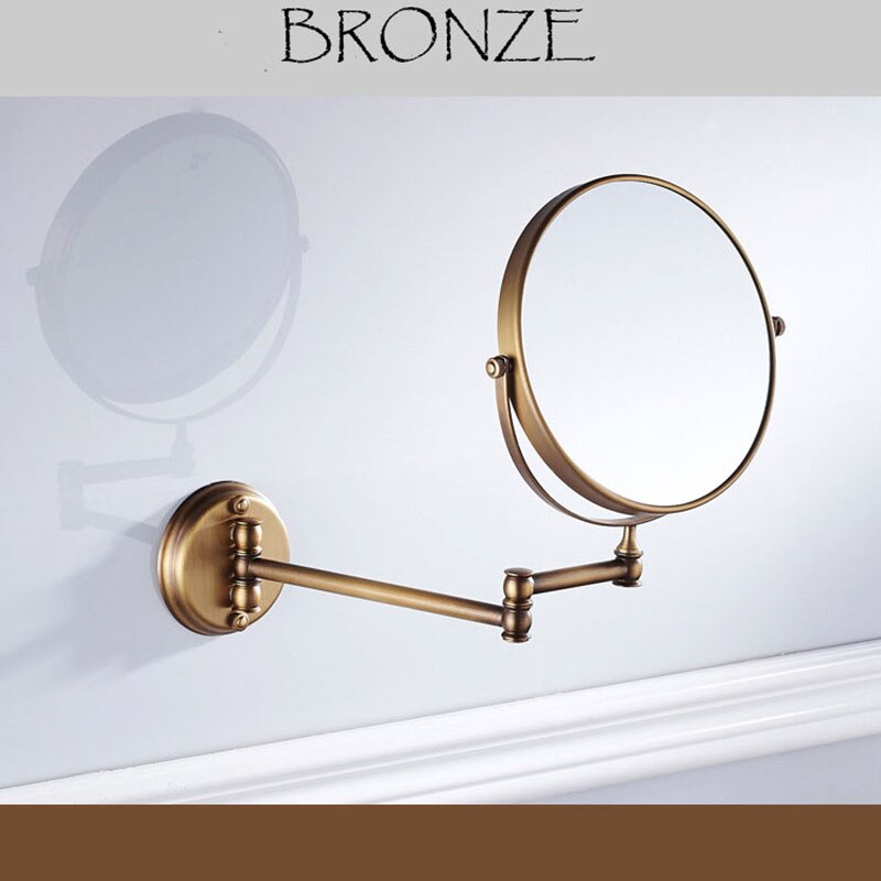 8 inch Bathroom Mirror Dual Arm Extend 2 Face Round Copper framed Make Up Mirror: Bronze