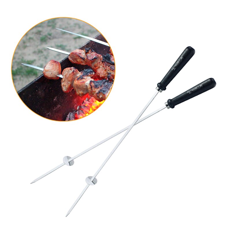 6Pcs Bbq Spiesjes Roestvrij Staal Brede Bbq Kabob Sticks Met Voedsel Remover Ring Draagbare Braziliaanse Kebab Rotisserie Maker 52cm