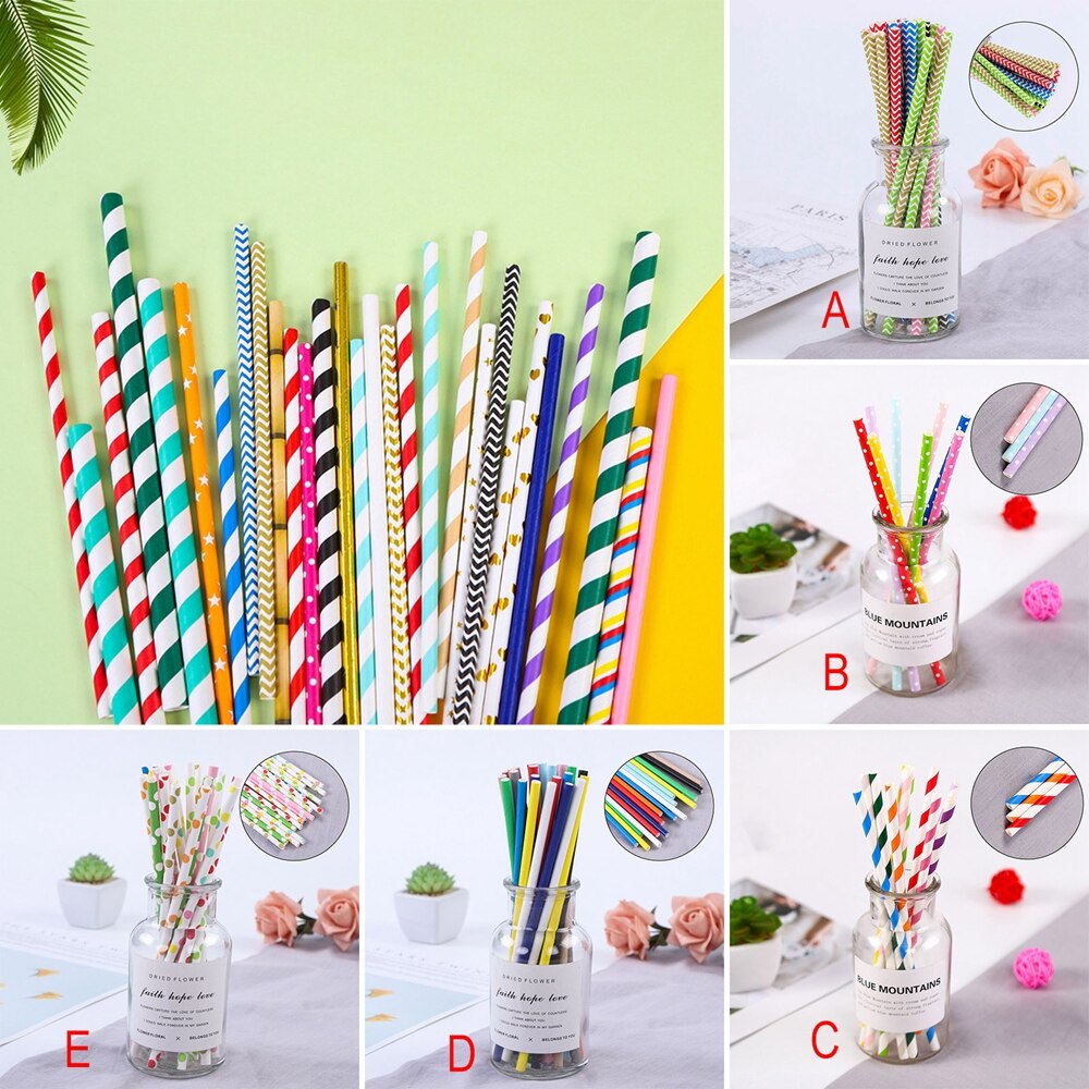 100Pcs Multicolor Wegwerp Papier Rietjes Winkel Sap Sucker Rechte Drankjes Rietjes Bar Drink Accessoires