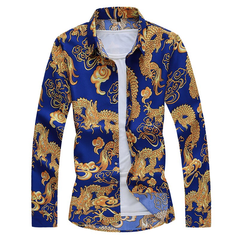 2022 herbst Frühling Kleidung Chinesischen Drachen Hemd Männer Lange Ärmel Bluse Große Größe 6XL 7XL Drucken hawaiisch Strand lässig Für mann: 290  DB asiatisch Größe / 3XL Pro 180 CM 80KG