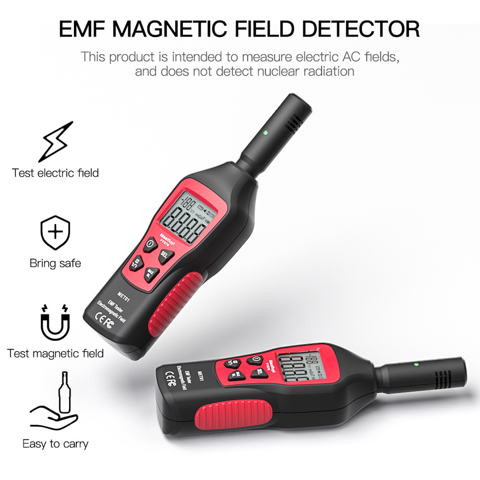 EMF Meter Radiation Detector 5HZ—3500MHz LCD Digital Radiation Detector With LCD Backlight &amp; Sound-Light Alarm For Home Office