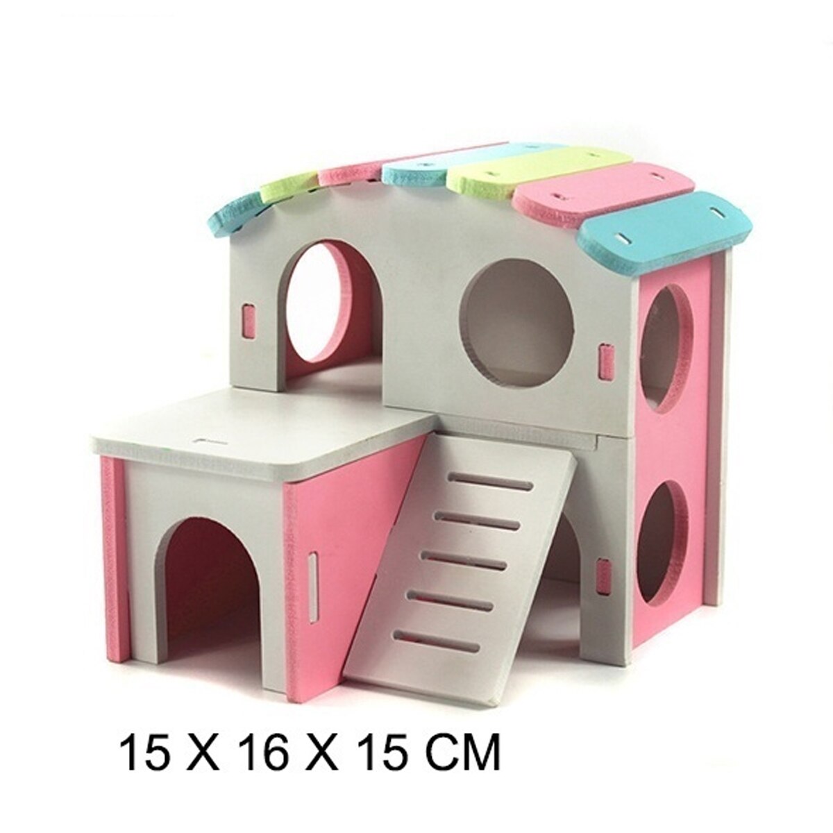 Château pour animaux de compagnie maison pour animaux de compagnie vue pont échelle petit Animal refuge Hamster maison de luxe deux couches cabane en bois: 7