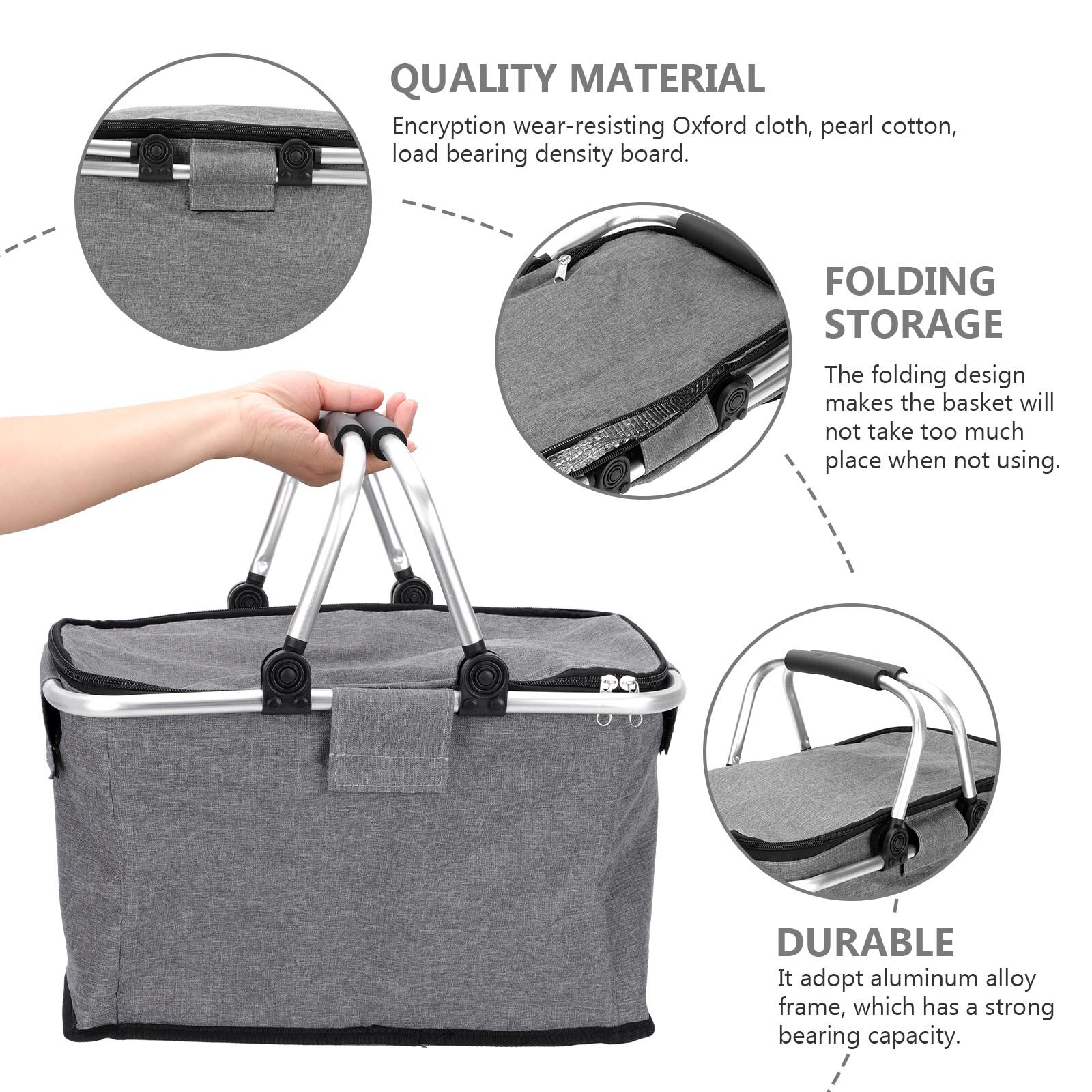 1PC Insulated Picnic Basket Portable Cooler Picnic Bag with Aluminium Handle