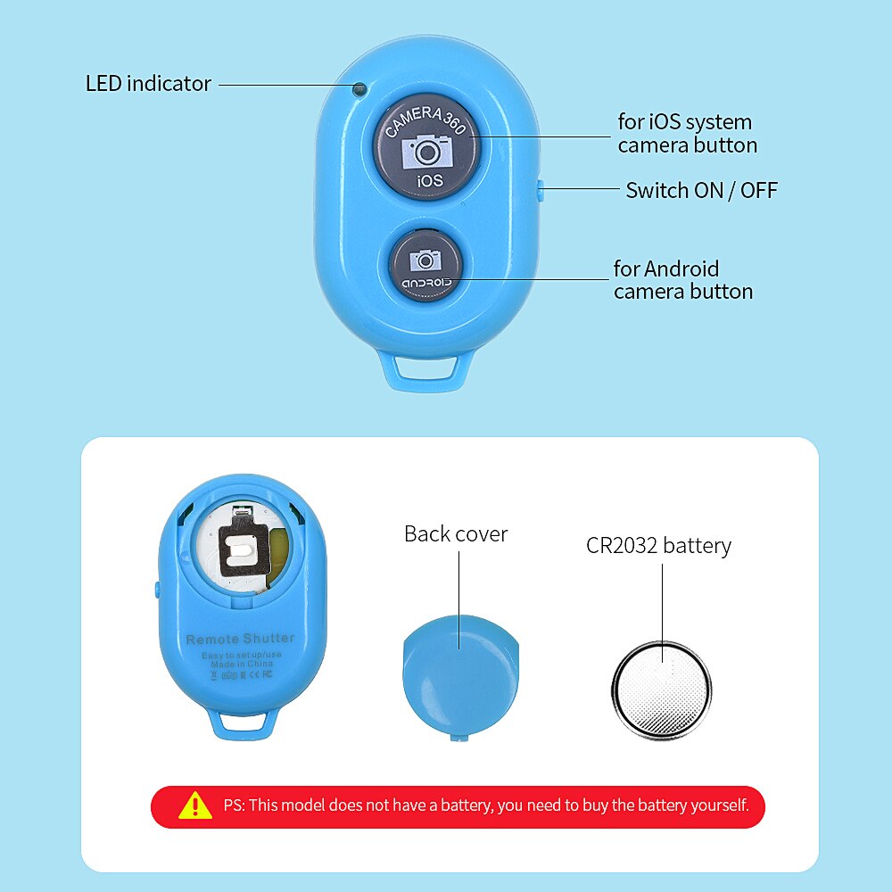 Tishric sem fio bluetooth obturador de controle remoto bluetooth auto temporizador para tripé do telefone móvel selfie vara controle remoto