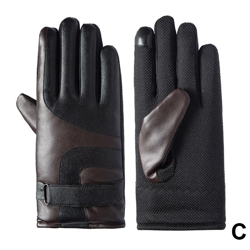 Men Winter Warm Gloves PU Leather Gloves Riding Cold-Proof Plus Velvet Thick Windproof Touch screen Motorcycle Glove Winter: c