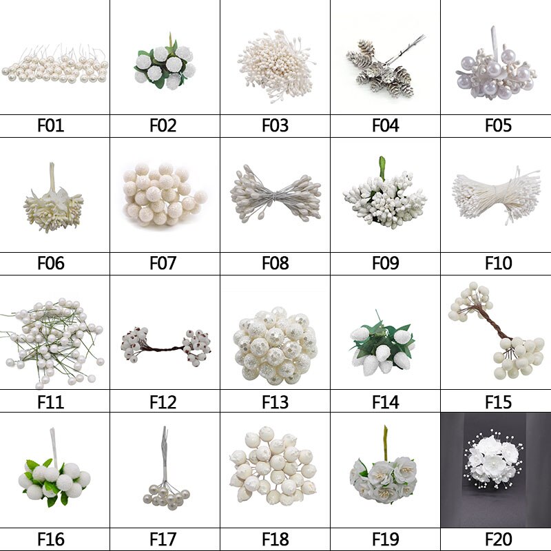 Artificial Flower Mini Stamen White Glass Berries Stamen For Wedding Party Home Decoration DIY Wreath Handmade Craft Accessories
